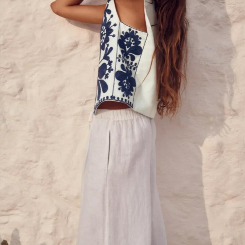 Blue Boho Floral Embroidered Vest