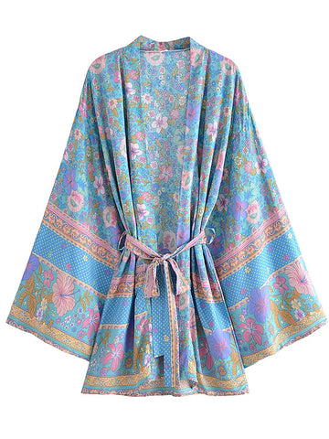 Hibiscus Bliss Boho Floral Print Short Robe