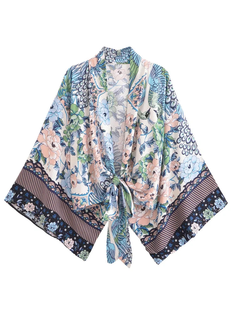 Sapphire Peacock Boho Floral Print Crop Top