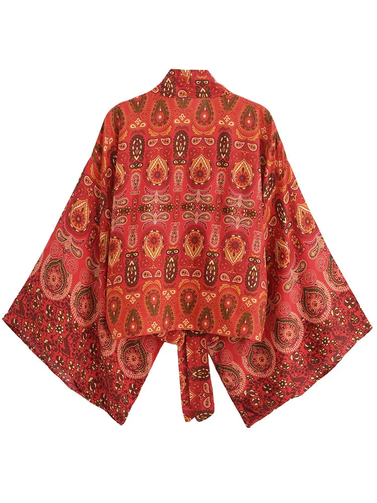 Fiesta Red Boho Floral Print Crop Top