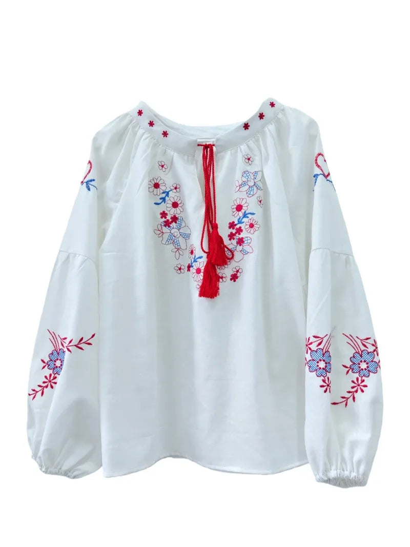 White Prairie Bloom Floral Embroidered Blouse