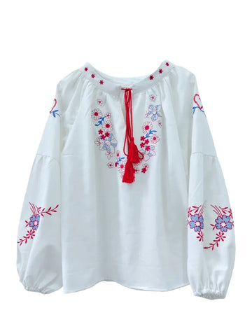 White Prairie Bloom Floral Embroidered Blouse