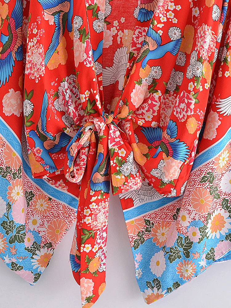 Red Freebird Boho Floral Print Crop Top