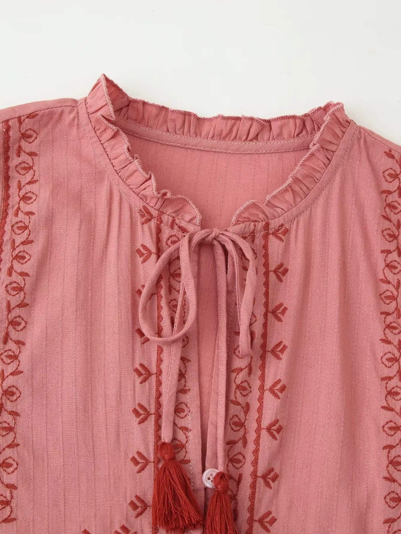 Dusky Rose Floral Embroidered Long Sleeve Blouse