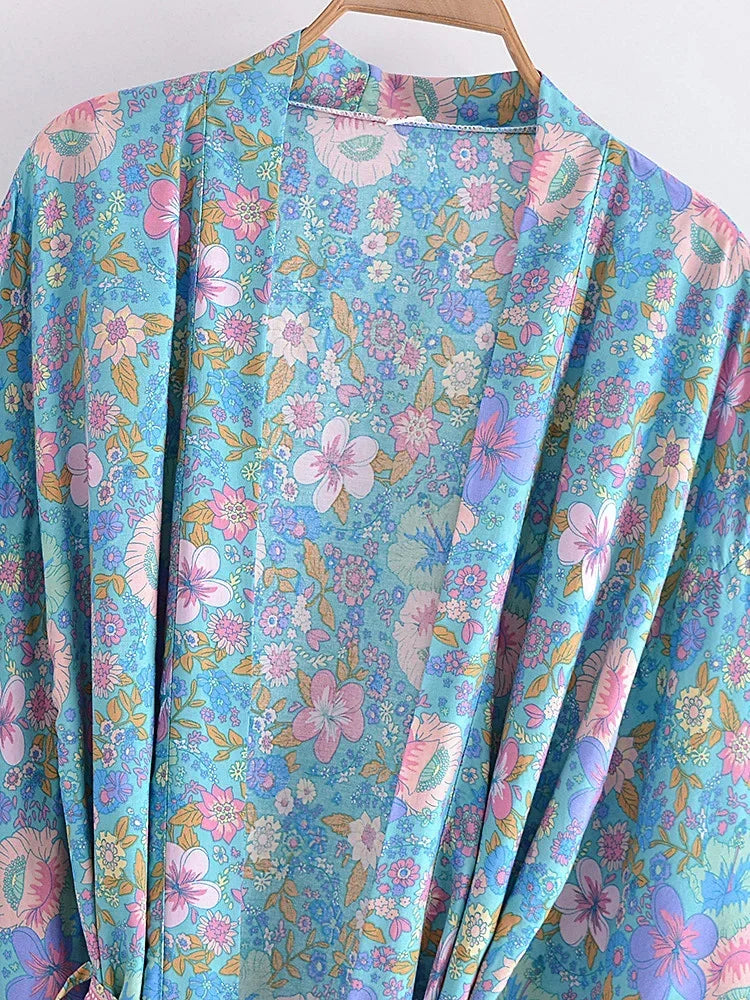 Hibiscus Bliss Boho Floral Print Short Robe