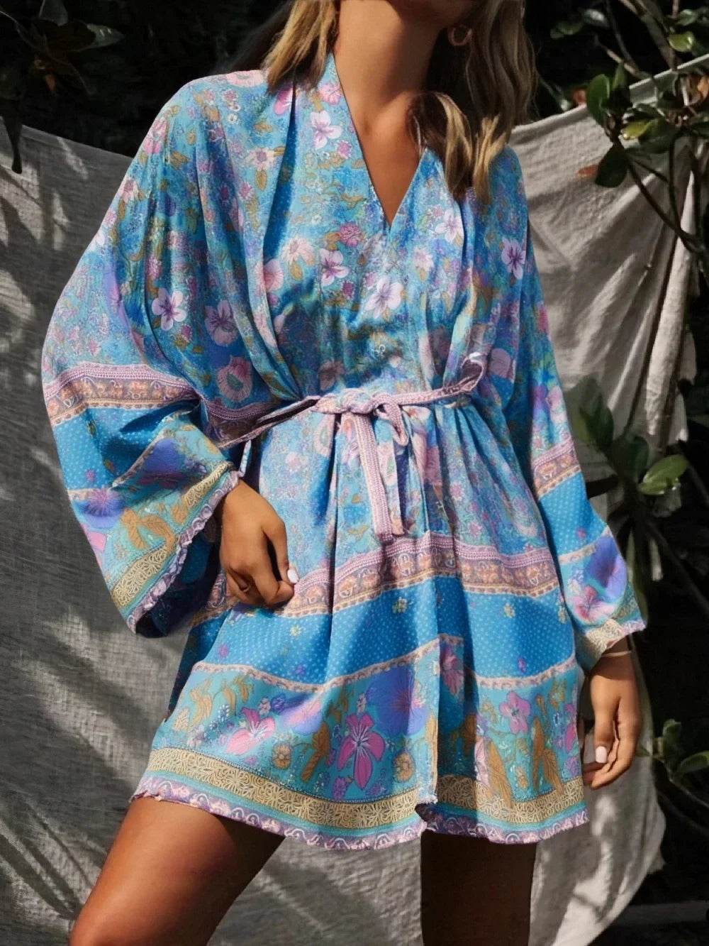 Hibiscus Bliss Boho Floral Print Short Robe