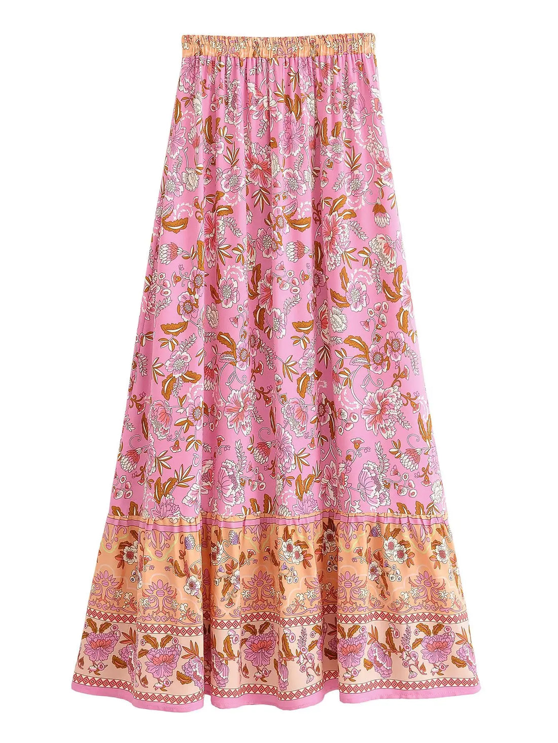 Pink Meadow Floral Print Boho Maxi Skirt