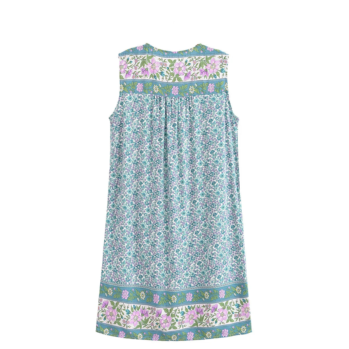 Cyan Dream Boho Floral Print Mini Dress