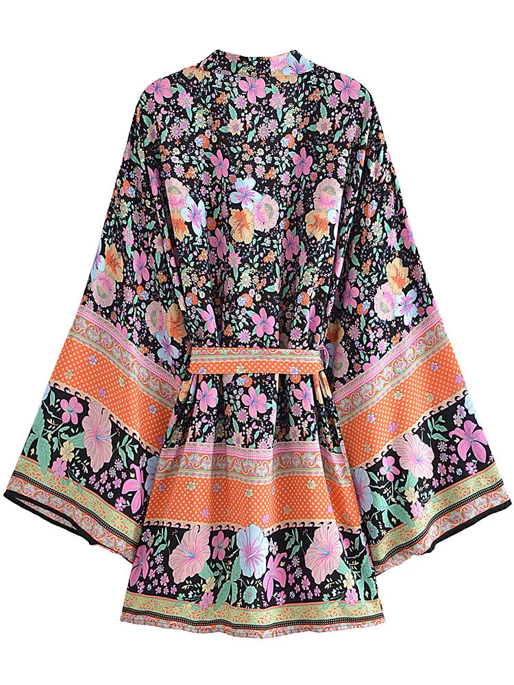 Hibiscus Dream Boho Floral Print Short Robe