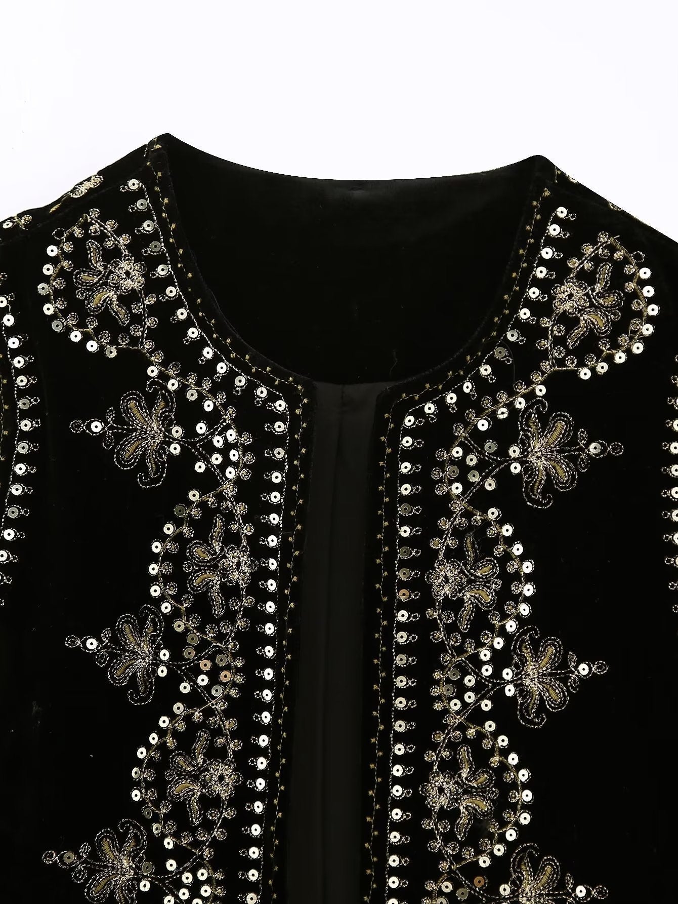 Black Boho Sequin Embroidered Vest