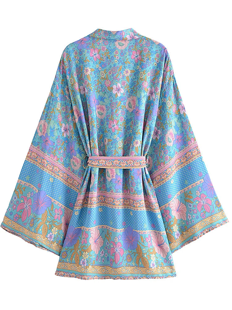Hibiscus Bliss Boho Floral Print Short Robe