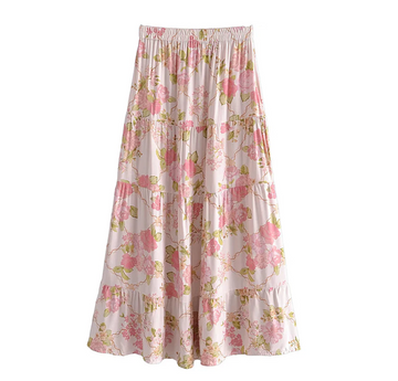Blushing Rose Floral Print Boho Maxi Skirt