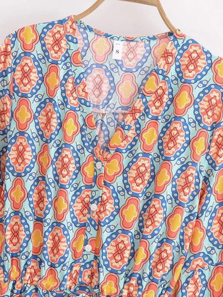 Blue Daze Boho Floral Print Long Sleeve Mini Dress