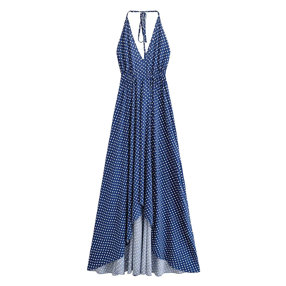 Nautical Navy Boho Polkadot Maxi Dress
