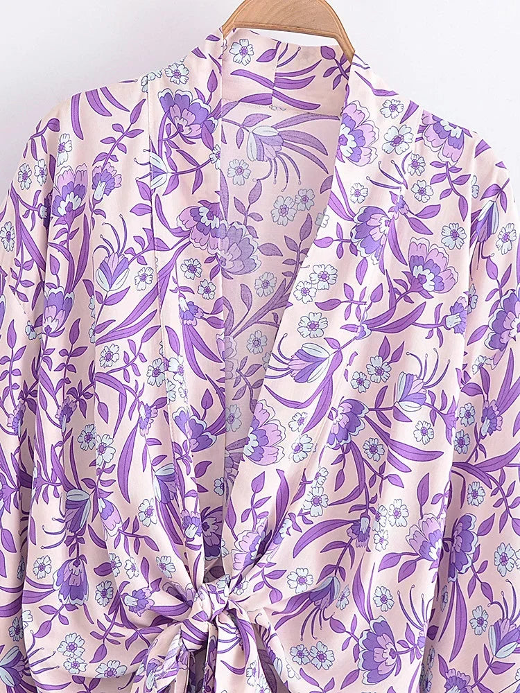 Lavender Bliss Boho Floral Print Crop Top