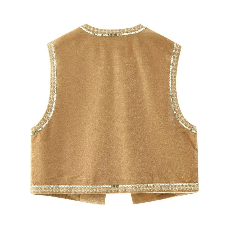 Boho Shimmer Sequin Embroidered Vest