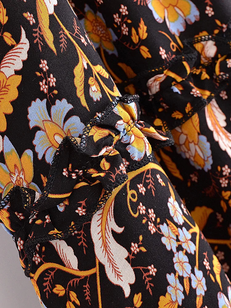 Twilight Garden Boho Floral Print Maxi Skirt