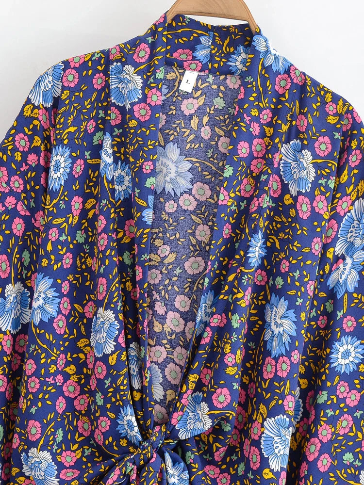 Navy Bloom Boho Floral Print Crop Top