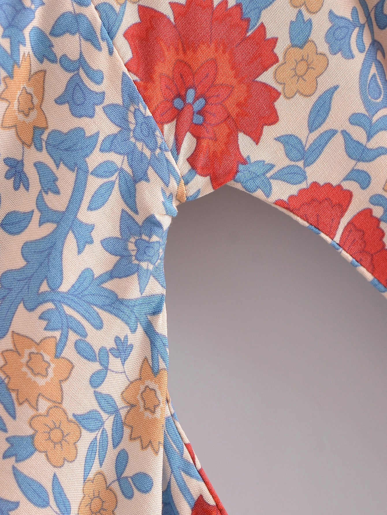 Tranquil Blue Boho Floral Print Short Robe