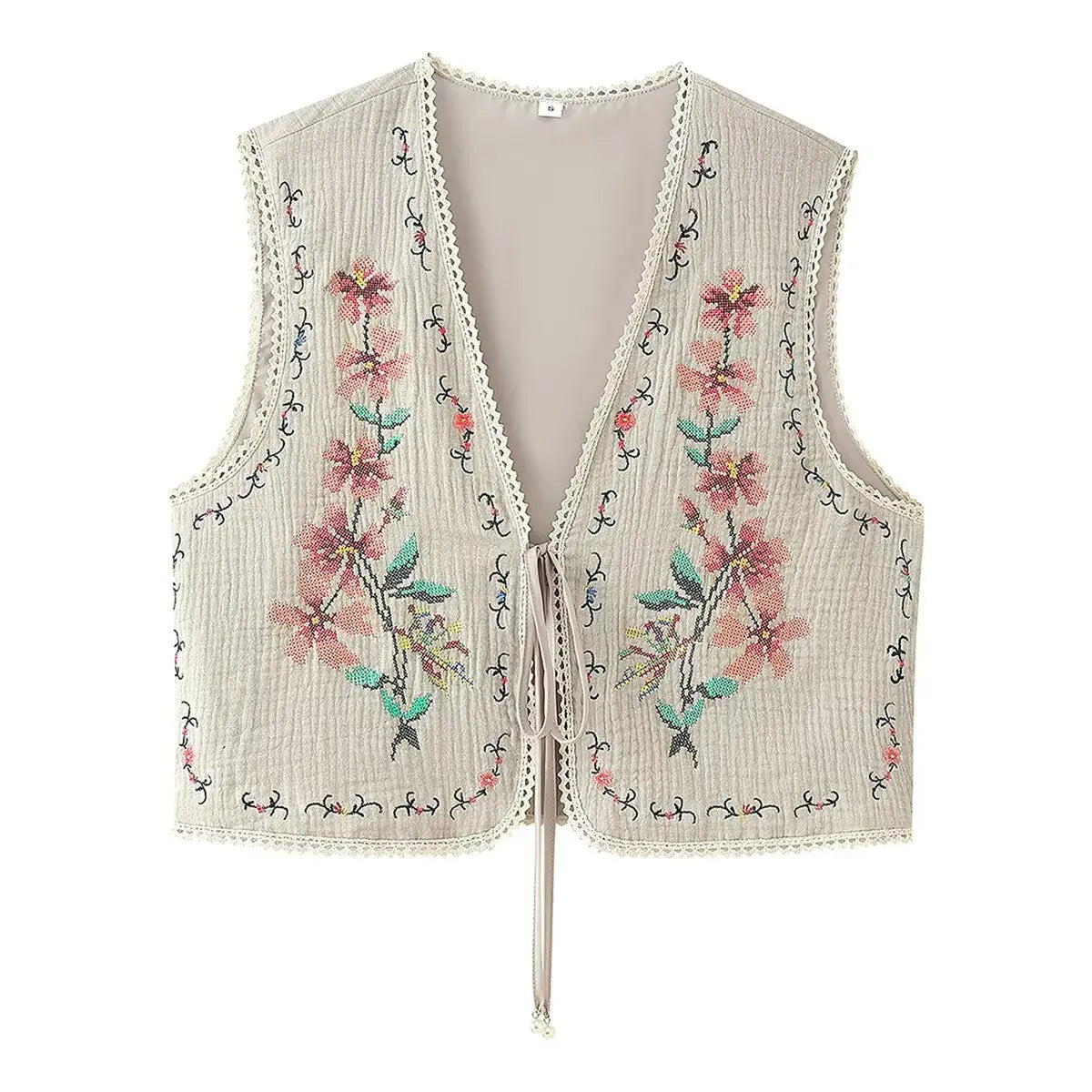 Sandy Bloom Boho Floral Embroidered Vest
