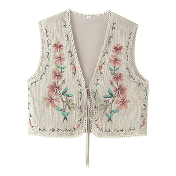 Sandy Bloom Boho Floral Embroidered Vest
