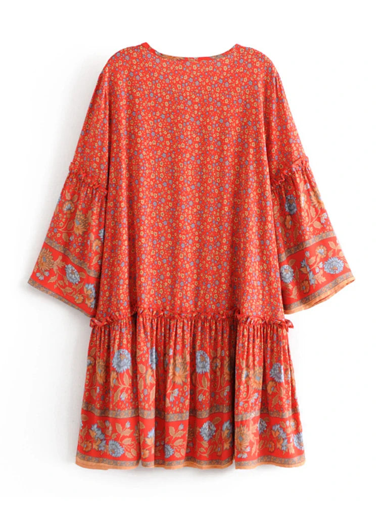 Wild Blooms Boho Floral Print Mini Dress