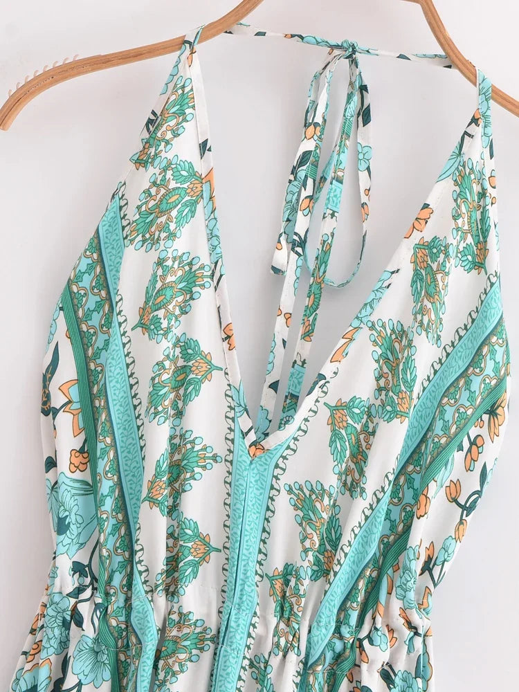 Seafoam Dream Boho Floral Print Maxi Dress