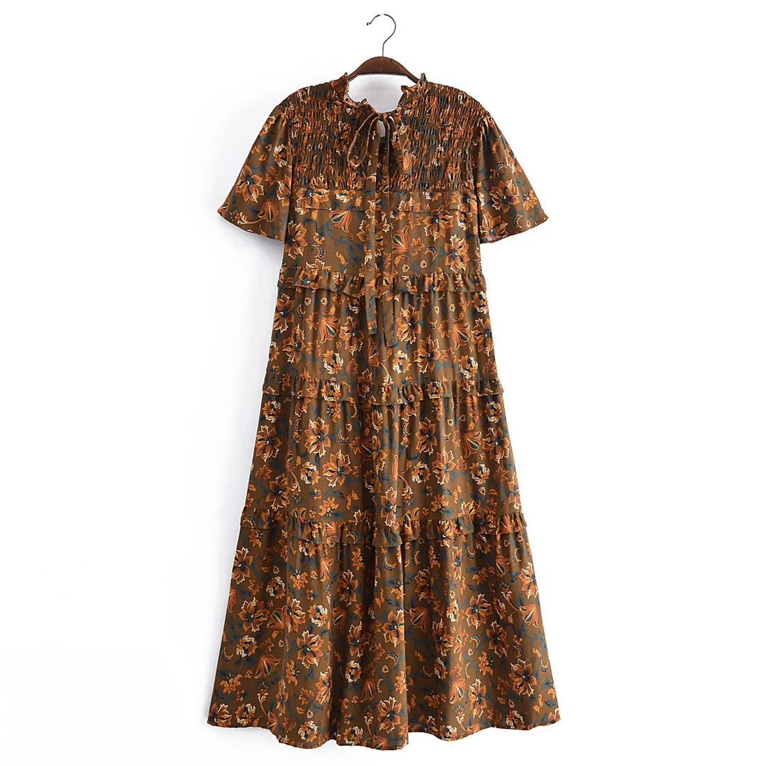 Rustic Wildflower Boho Floral Print Midi Dress