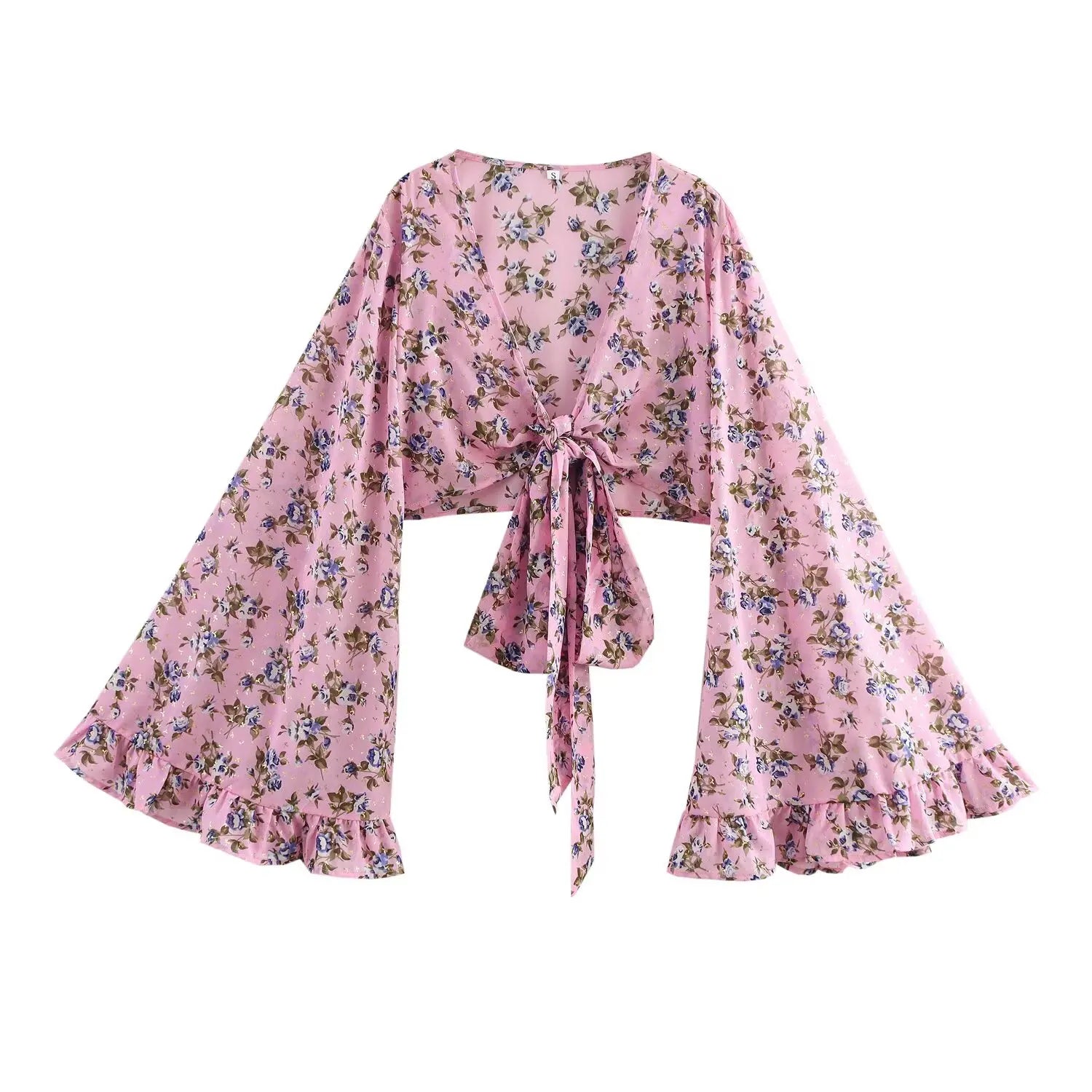 Rosy Bloom Boho Floral Print Semi-Sheer Crop Top