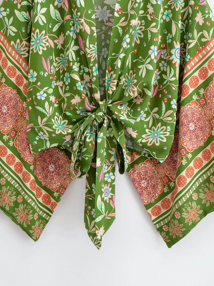 Green Dreamer Boho Floral Print Crop Top