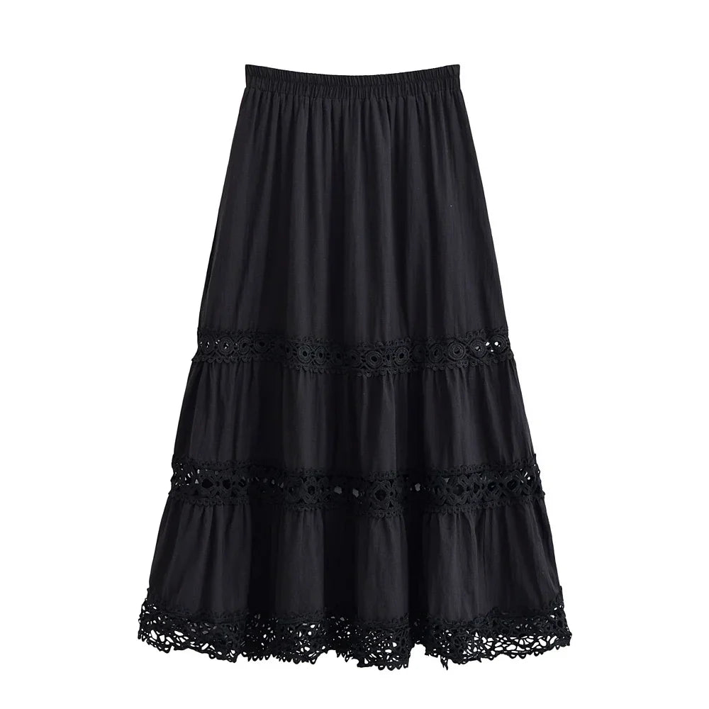Moonlit Veil Boho Midi Skirt