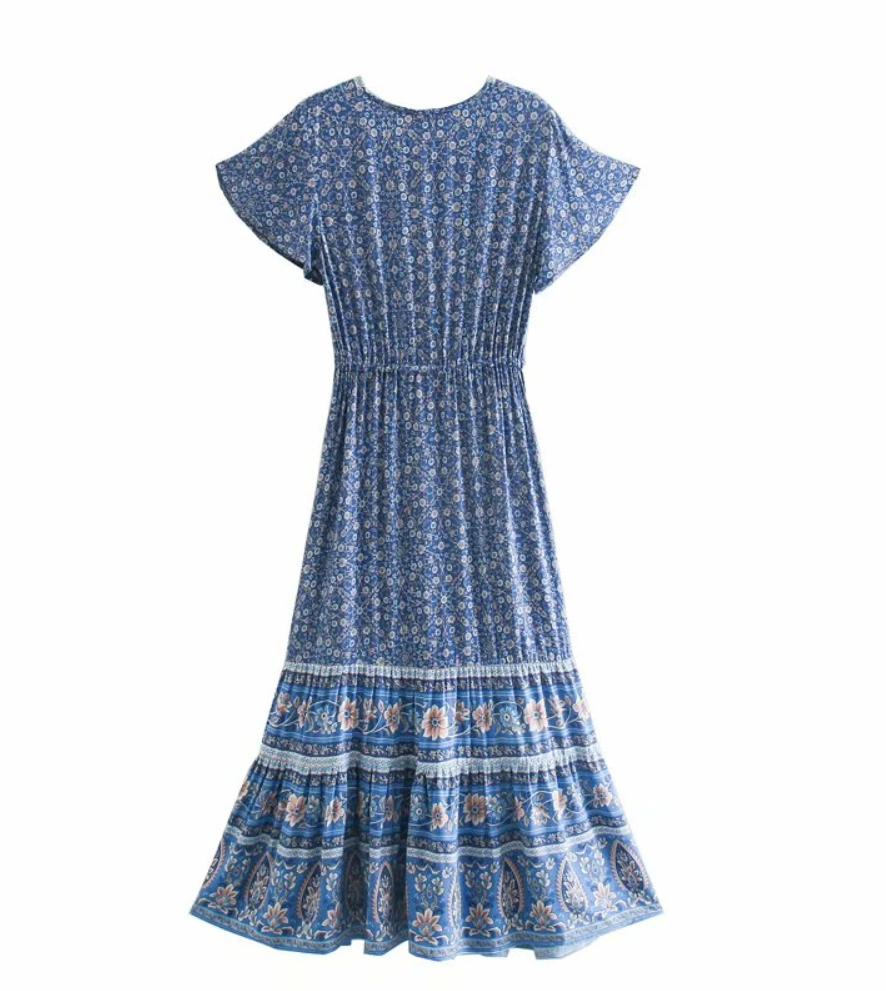 Meadowland Boho Floral Print Midi Dress