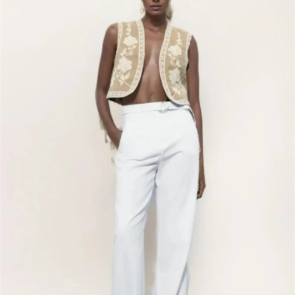 Camellia Bloom Boho Floral Embroidered Vest