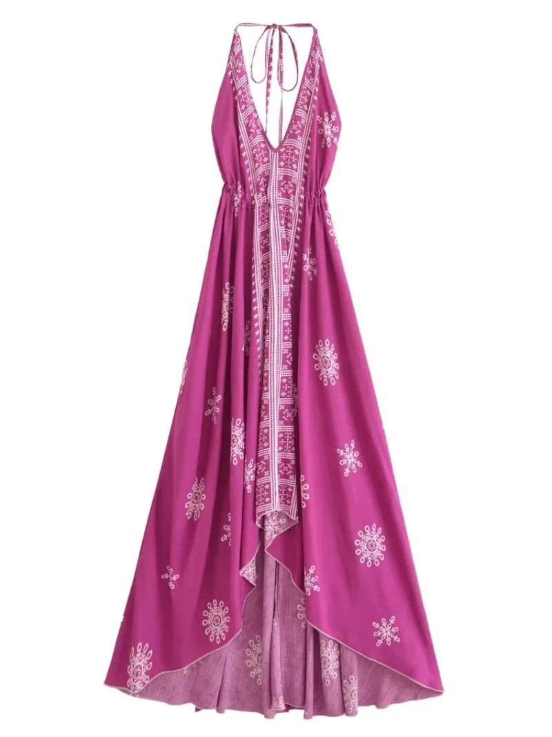 Roseberry Dreams Boho Floral Print Maxi Dress