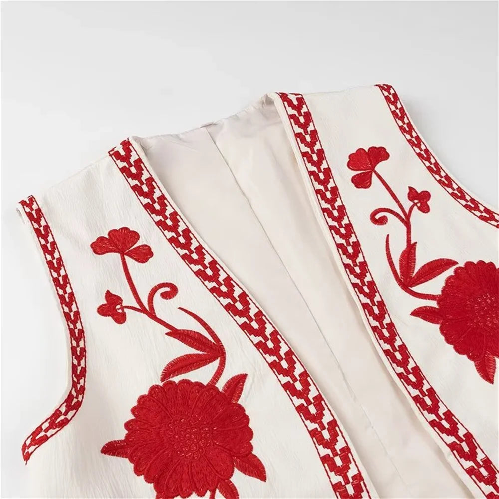 Ruby Bloom Boho Floral Embroidered Vest
