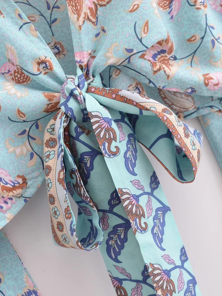 Skyline Dreams Boho Floral Print Long Sleeve Crop Top