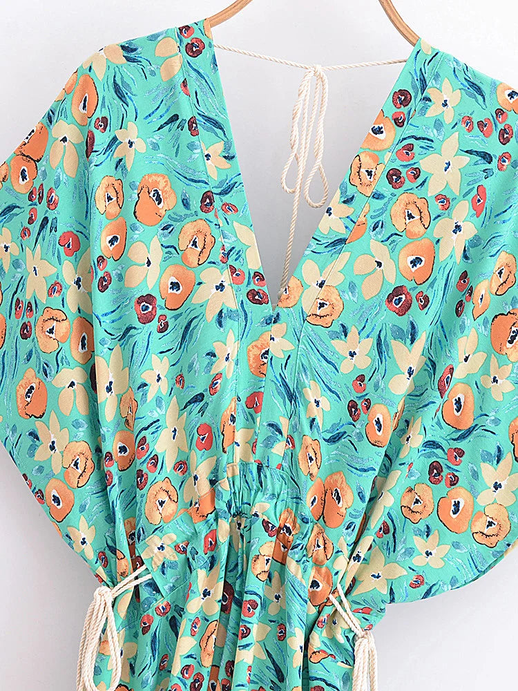 Evergreen Floral Boho Floral Print Midi Dress