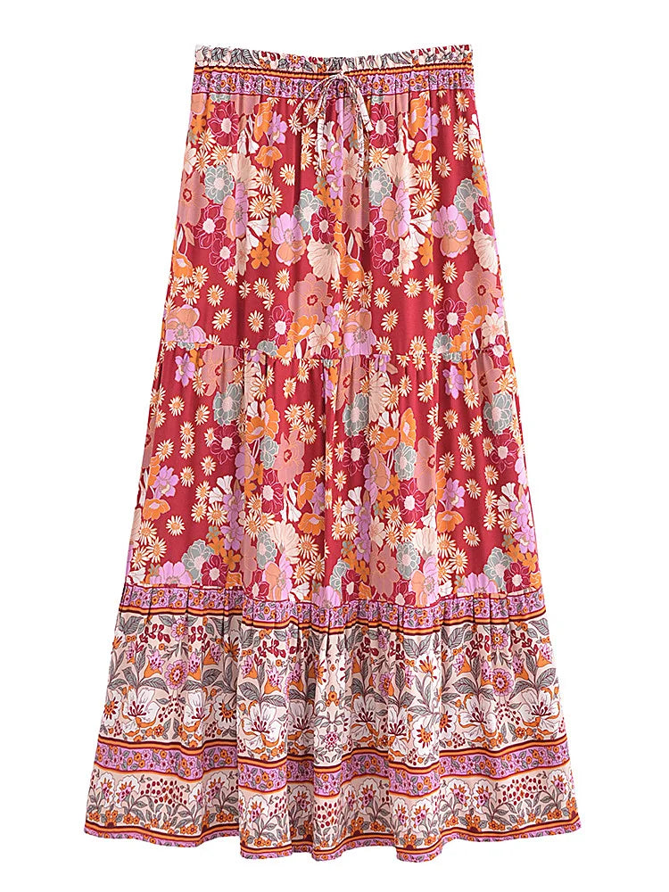 Wild Currant Floral Print Boho Maxi Skirt