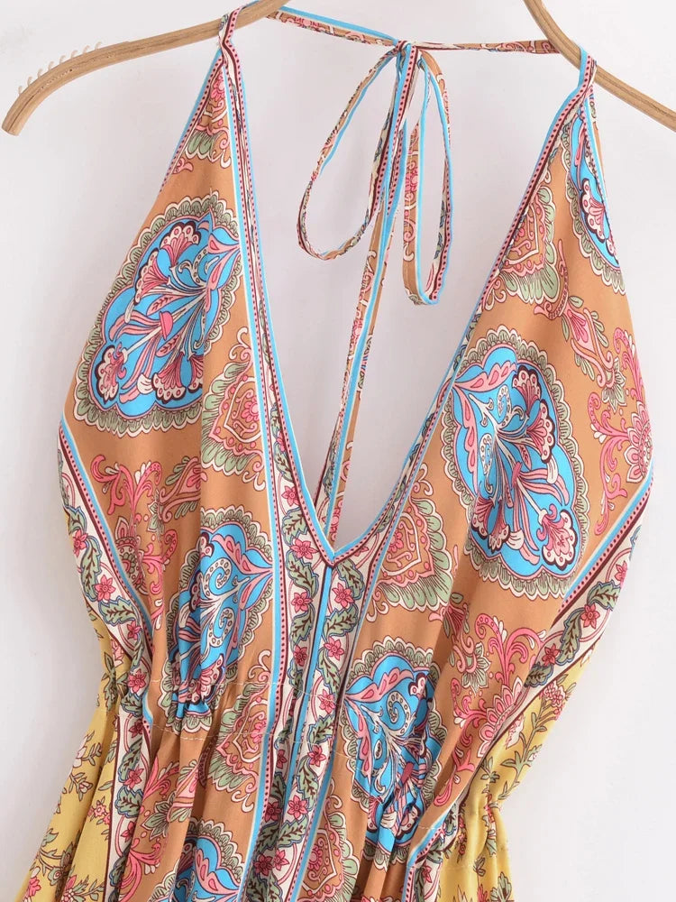 Sunset Dreamer Boho Floral Print Maxi Dress