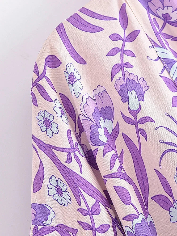 Lavender Bliss Boho Floral Print Crop Top