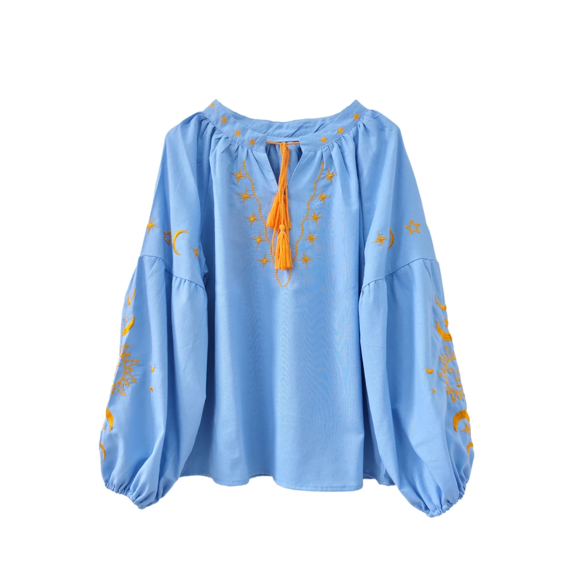 Aurora Luna Sol Embroidered Long Sleeve Blouse