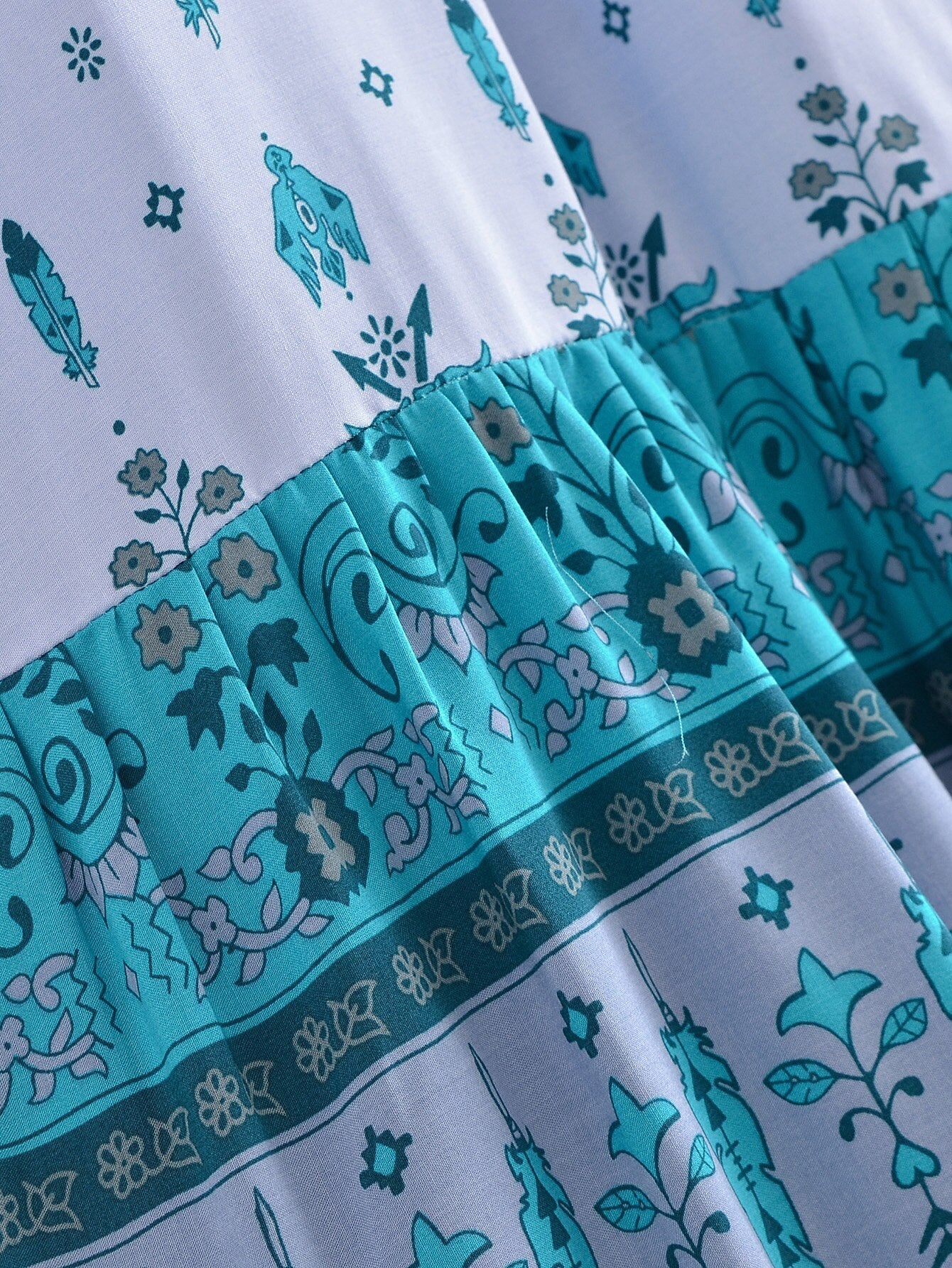 Ethereal Gypsy Feather Floral Print Boho Maxi Skirt