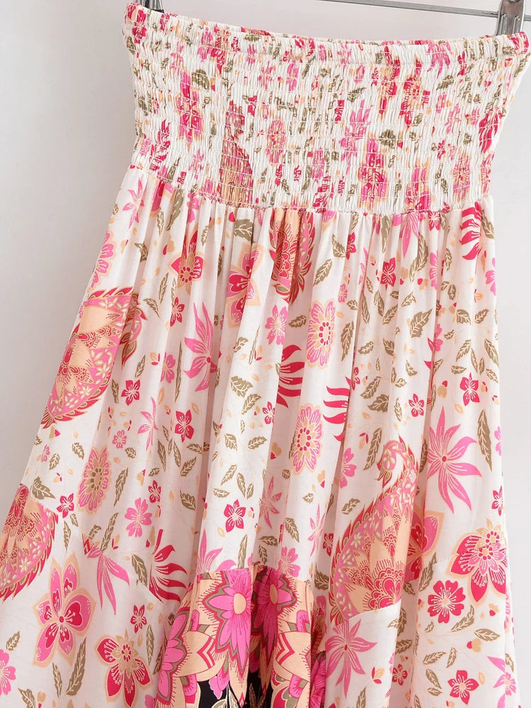 Cherished Bloom Boho Floral Print High-Low Maxi Skirt