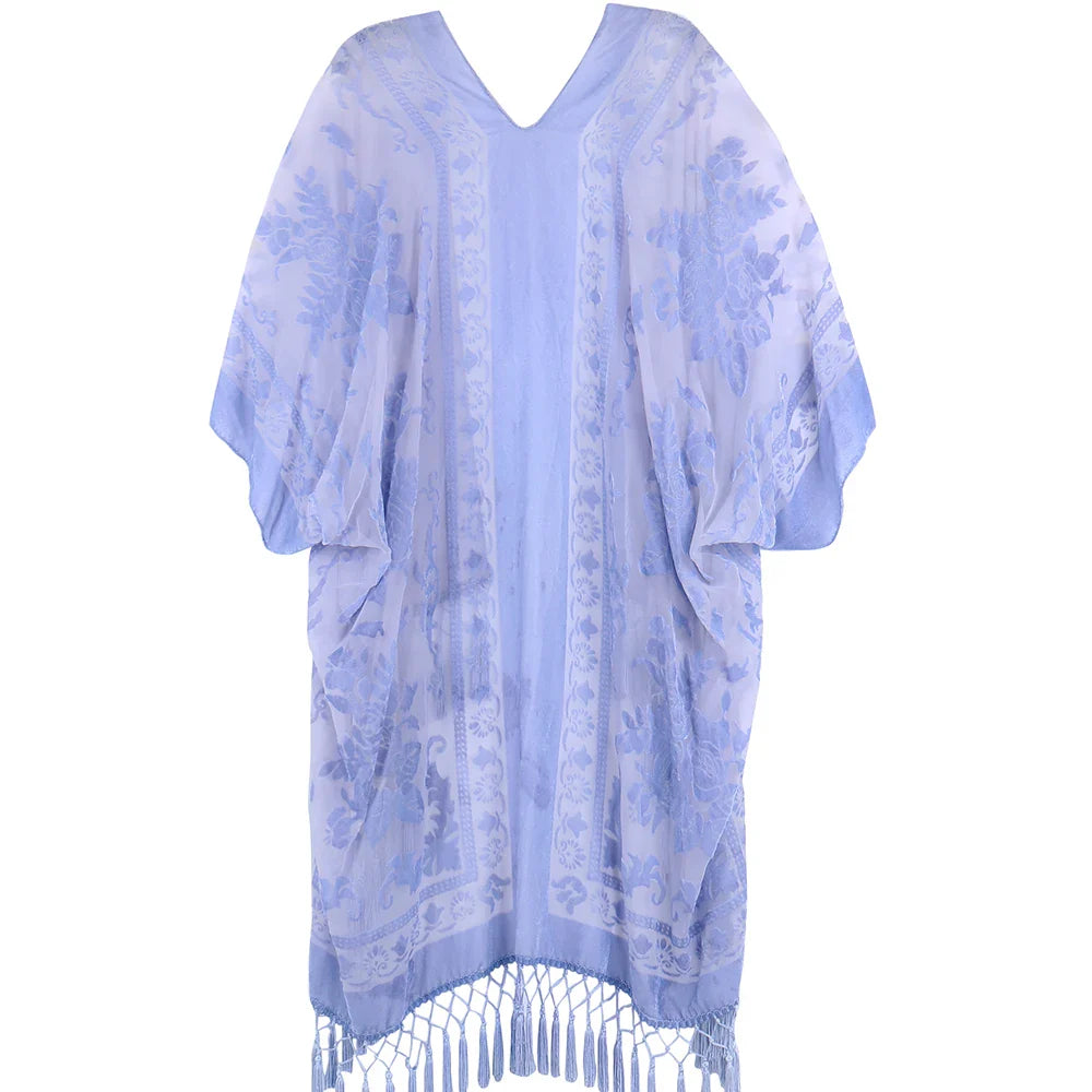 Lavender Whisper Floral Print Velvet Burnout Kimono