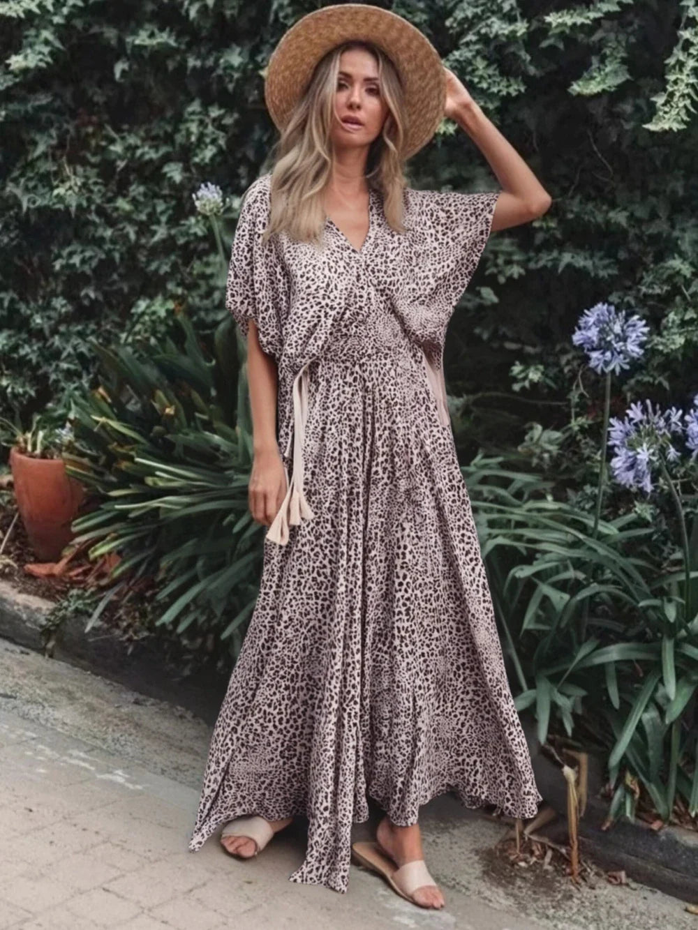 Desert Wild Boho Leopard Print Midi Dress