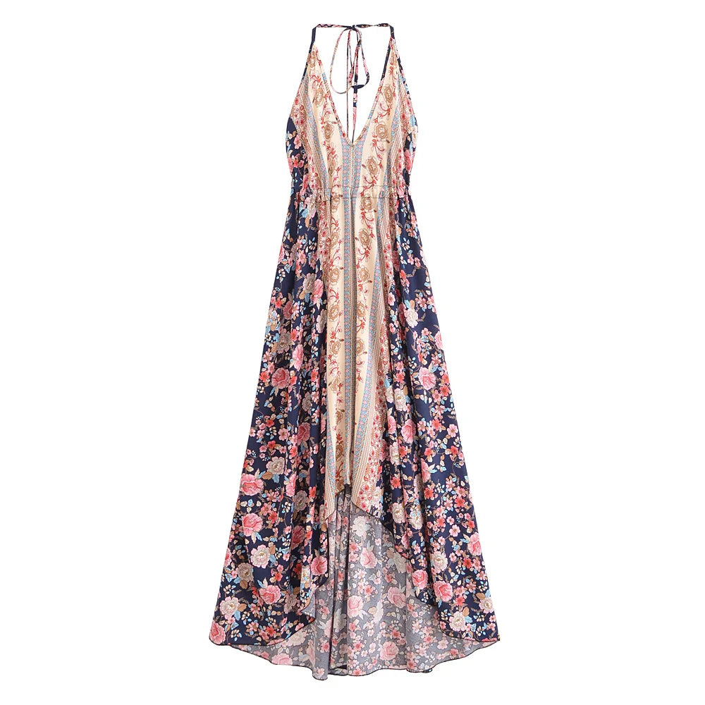 Rose Embrace Boho Floral Print Maxi Dress