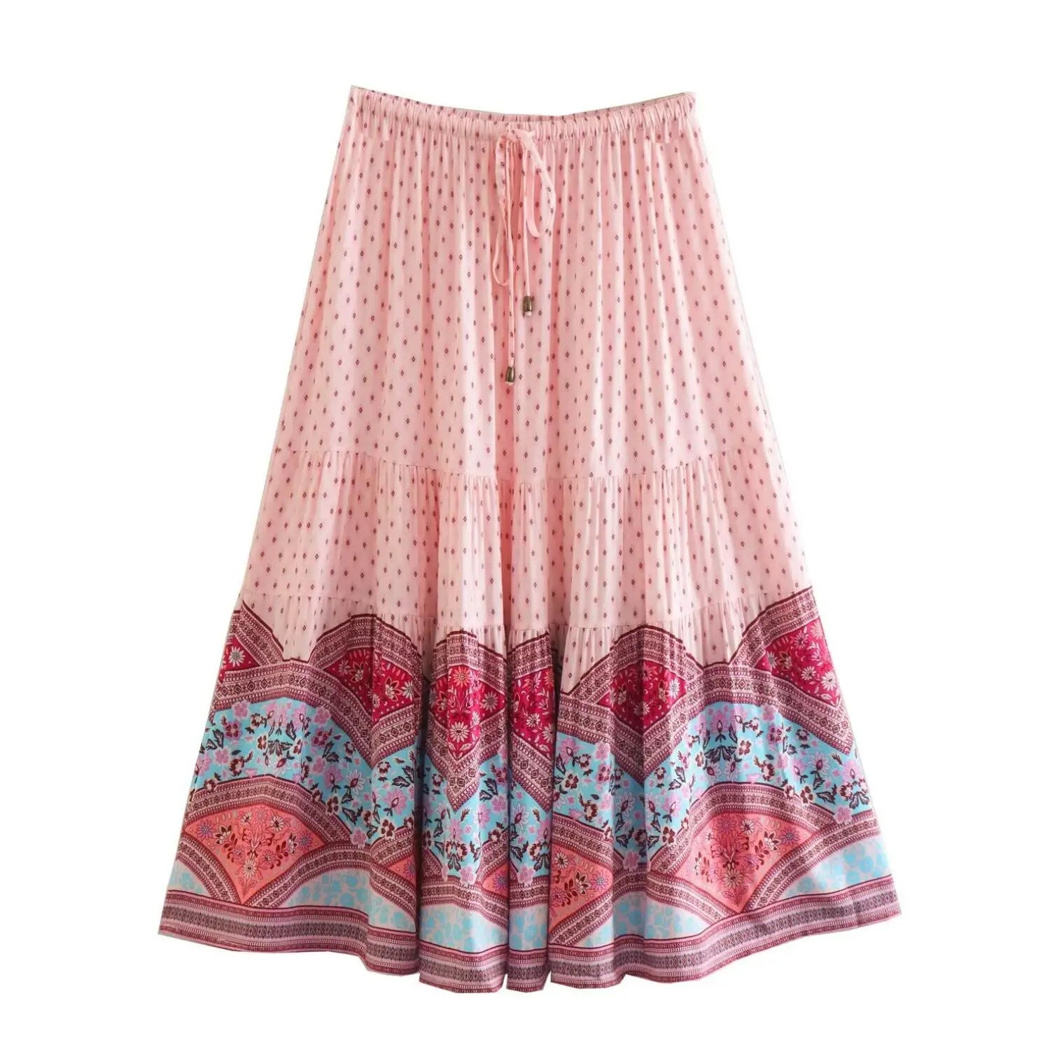 Wandering Hearts Boho Floral Print Midi Skirt
