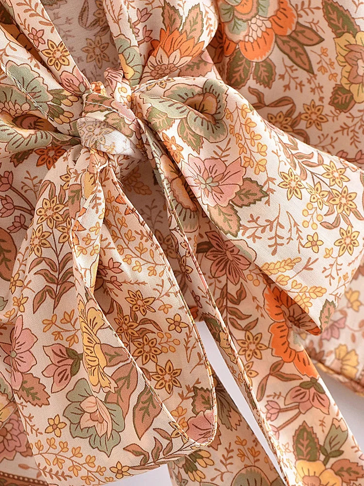 Sandstone Beige Boho Floral Print Crop Top