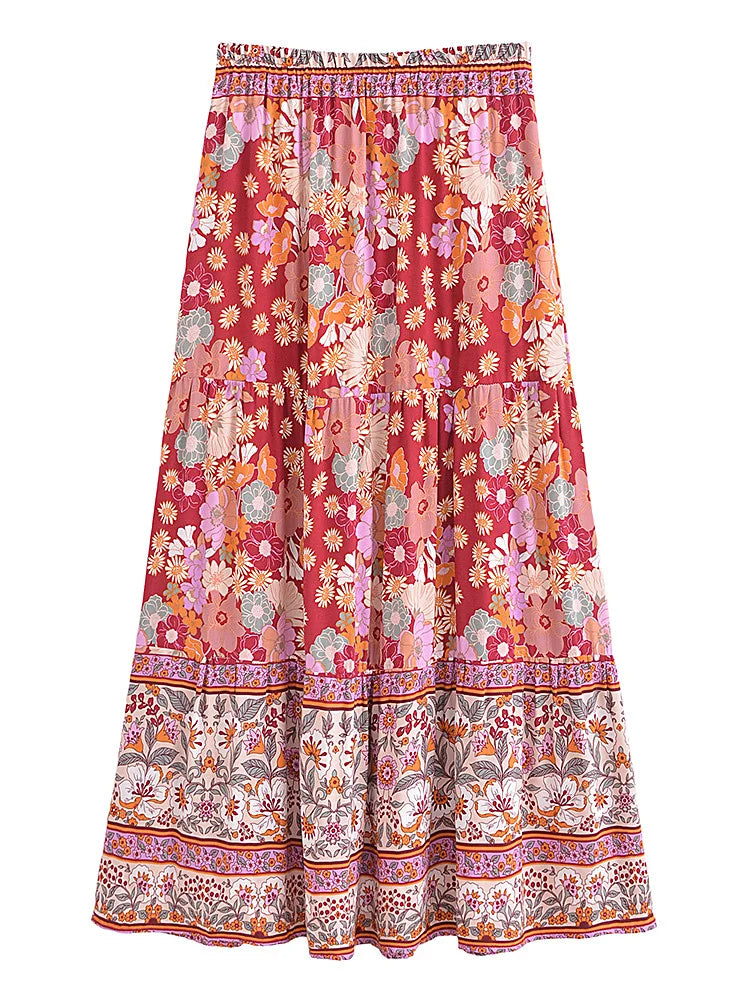 Wild Currant Floral Print Boho Maxi Skirt