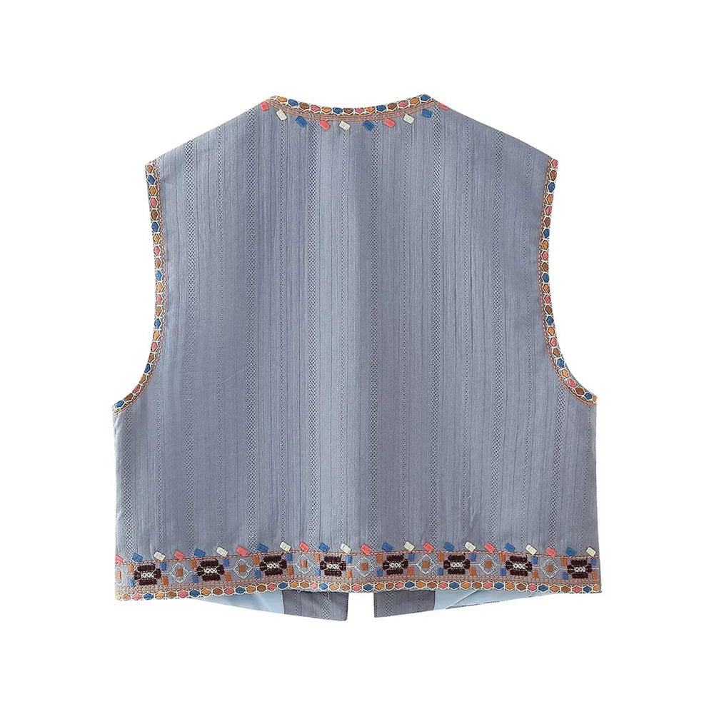 Blue Canyon Boho Aztec Embroidered Vest